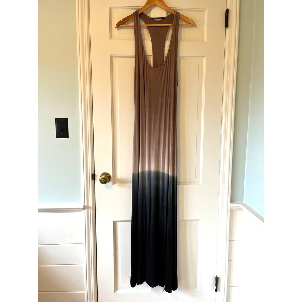 Fraiche by J Tie Dye Ombre Tank Maxi Dress Brown Black Comfort Stretch Size L